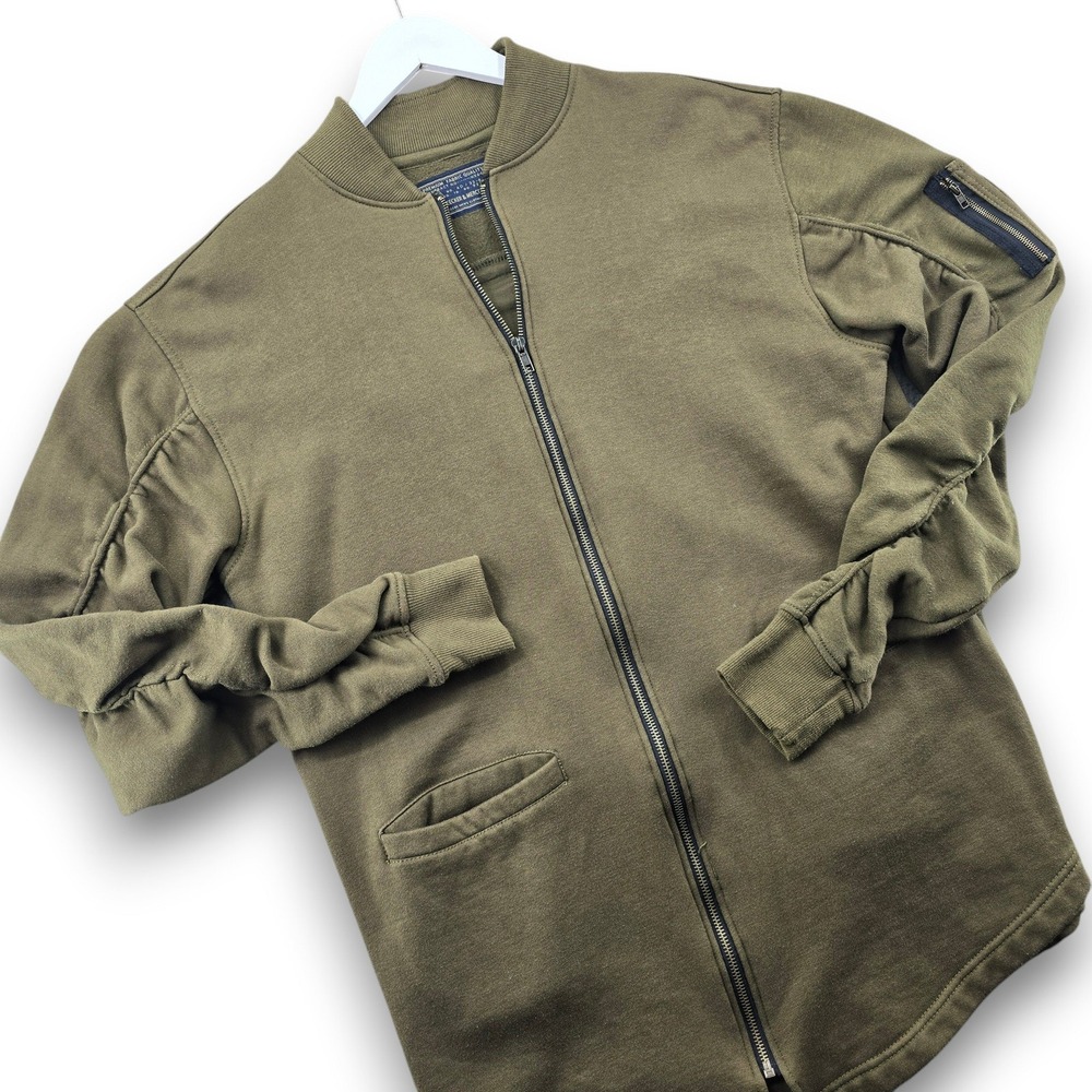Bleecker and Mercer Mens Large Olive Green Ruched Sleeve Full Zip Bomber Jacket